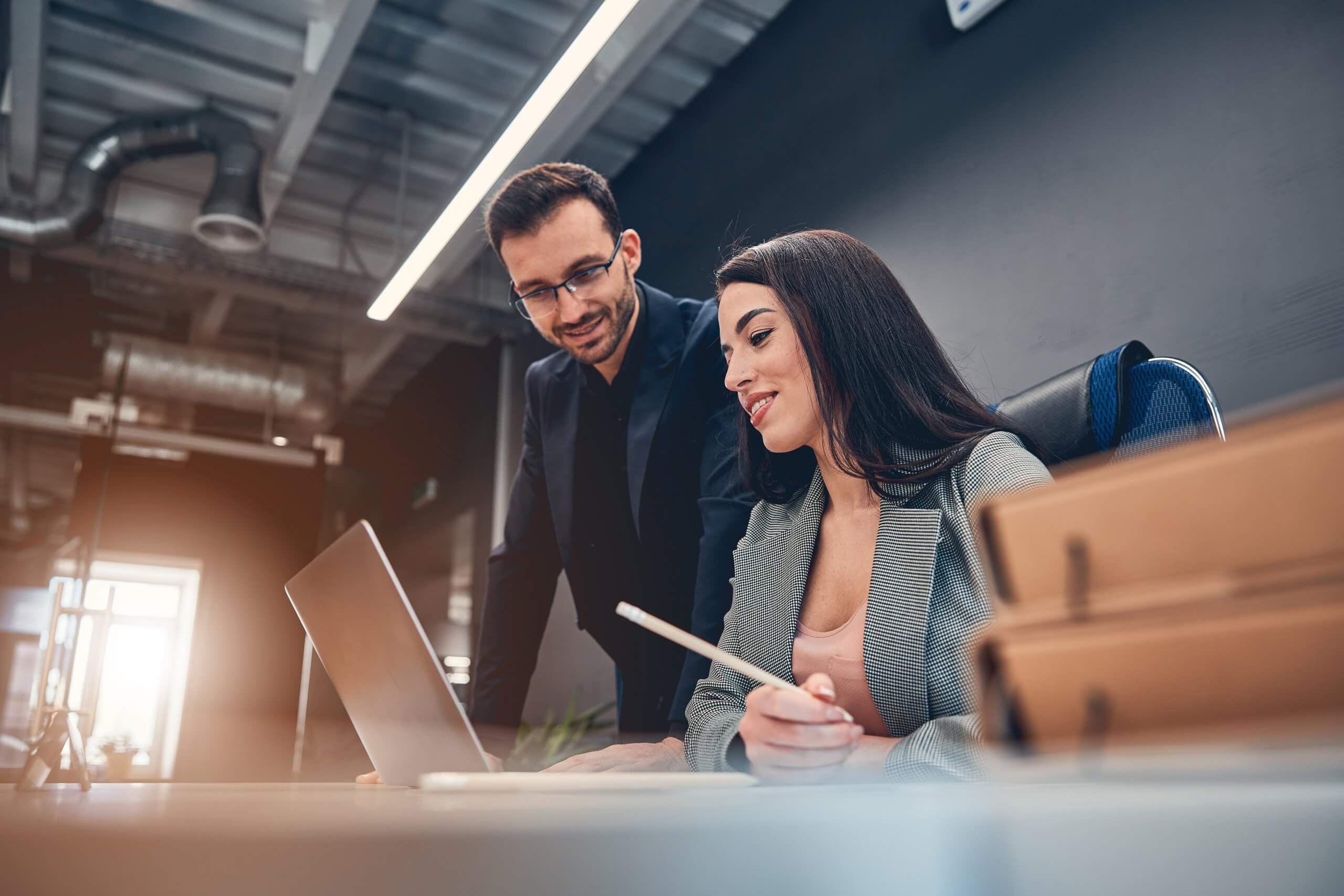 Professional teamwork discussion in a workplace setting